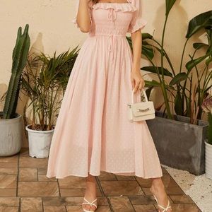 Women Vintage Elastic Square Neck Ruffled Half Sleeve Summer Backless